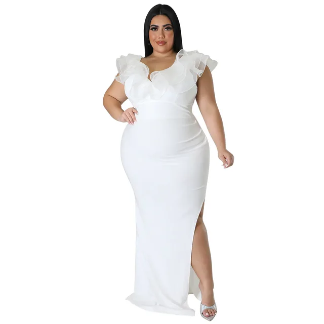 Elegant fashion white dresses plus size